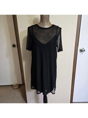 The Vintage Shop Large Sheer Mesh Black Tunic Dress Short Sleeve Party Grunge